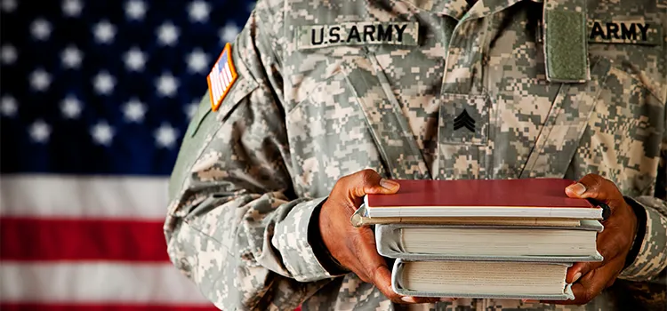 Veteran student Holding Stack of School Books