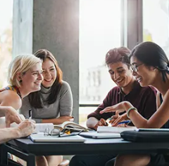 Students at a table talking