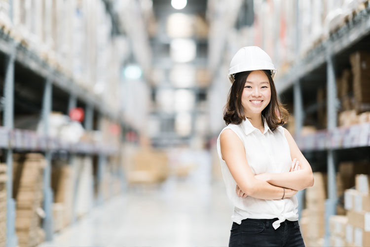 Lady in a warehouse