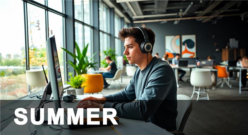 Student in front of a computer Summer classes