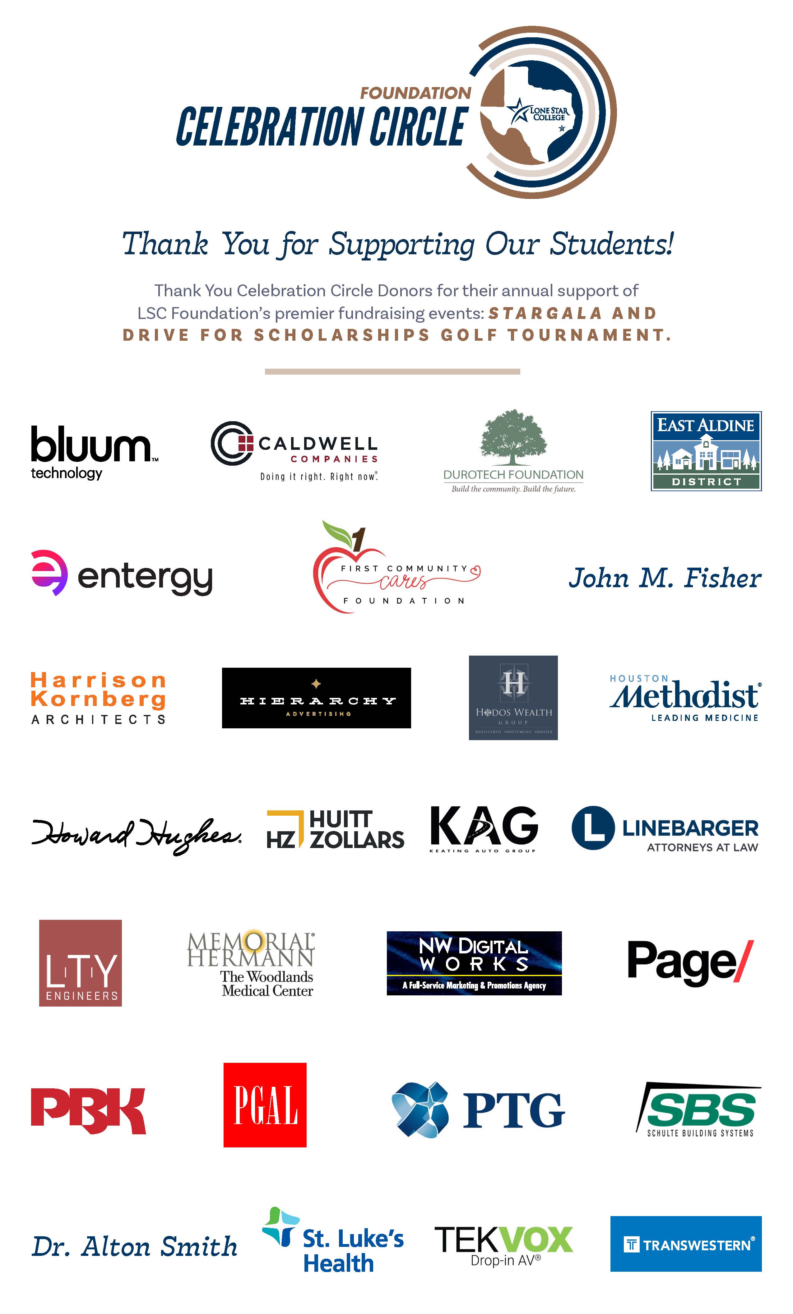 All logos and names of Celebration Circle participants for 2023-2024