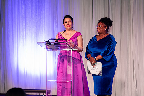 Paula Mendoza, LSC Foundation board member and StarGala chair and Nicola Merritt, LSC-Kingwood student and LSC Foundation scholarship 