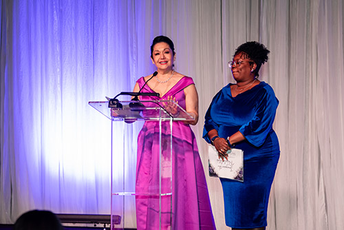 Paula Mendoza, LSC Foundation board member and StarGala chair and Nicola Merritt, LSC-Kingwood student and LSC Foundation scholarship recipient