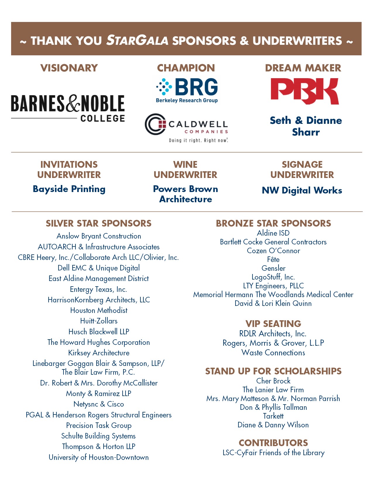 Thank you StarGala Sponsors and Underwriters