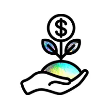 Hand holding a plant with a dollar sign