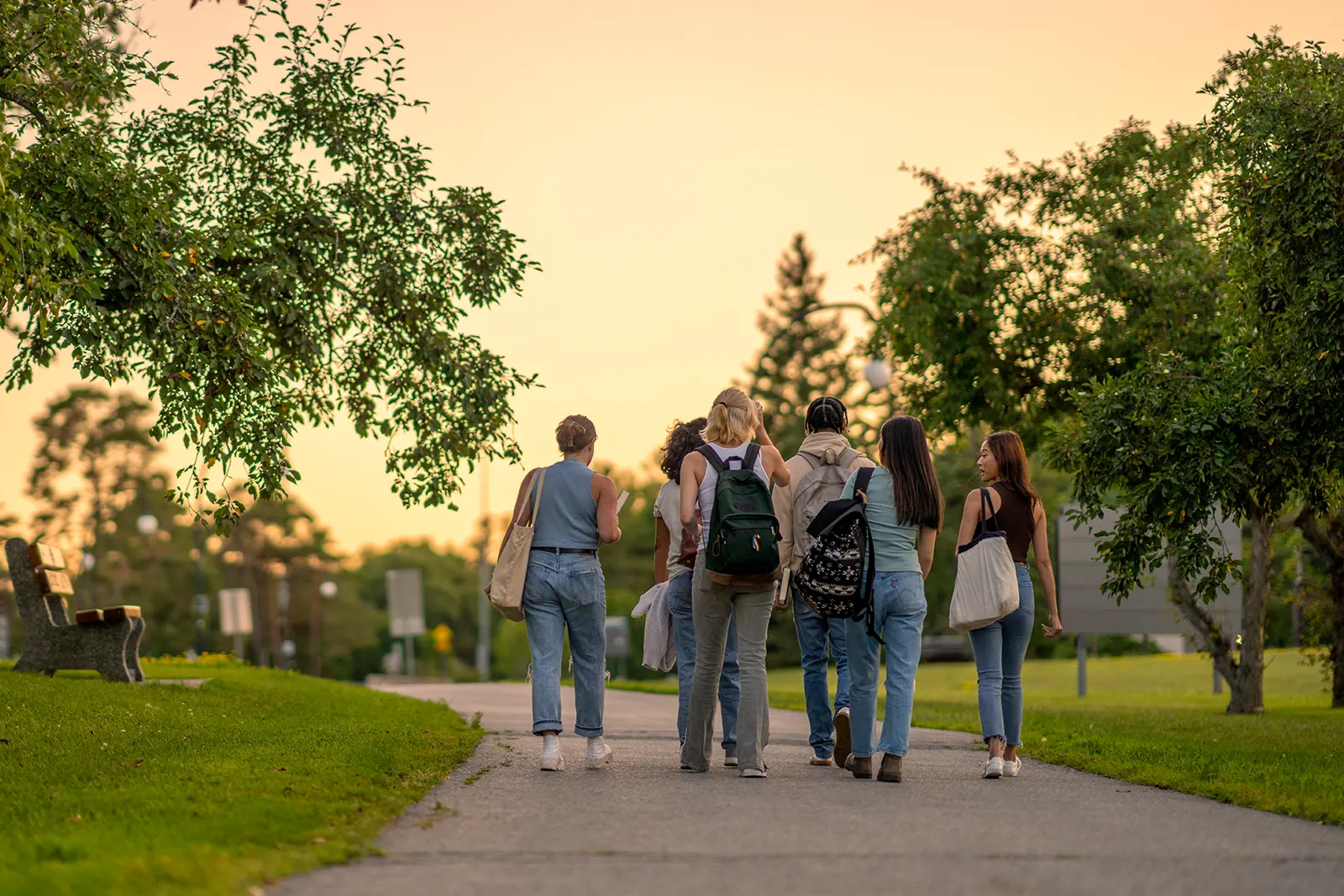 College students walking in the park