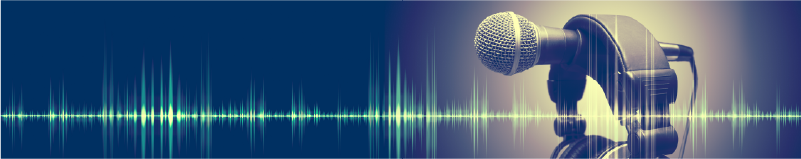 A banner image shows radio waves and a microphone.