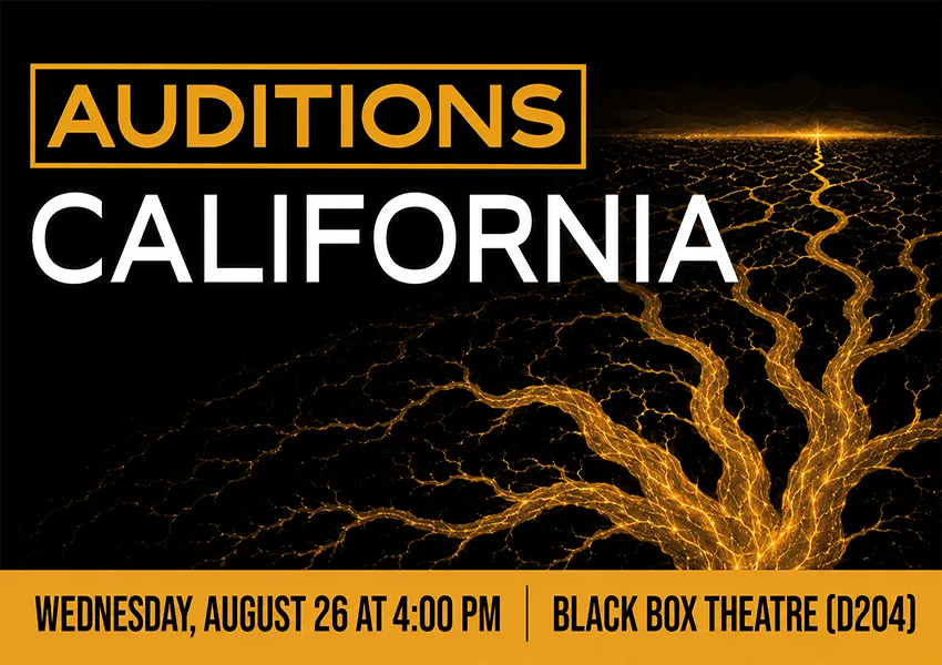 Black background gold tree with auditions and CALIFORNIA on text 