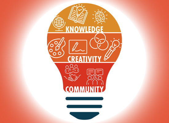 INSPIRE Program light bulb logo - Knowledge - Creativity - Community