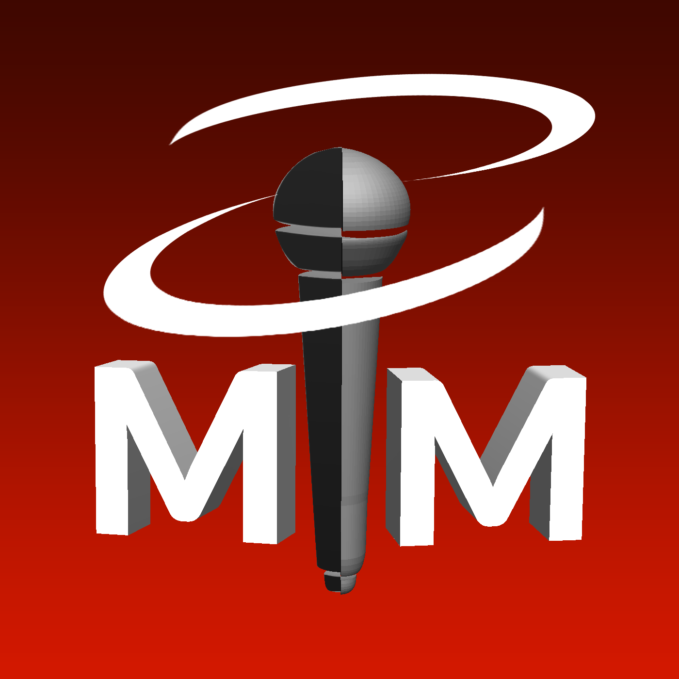 Logo image for MiM (Media in Mind). A capital letter M appears on either side of a standing micorphone against a red gradient background, spelling MiM.