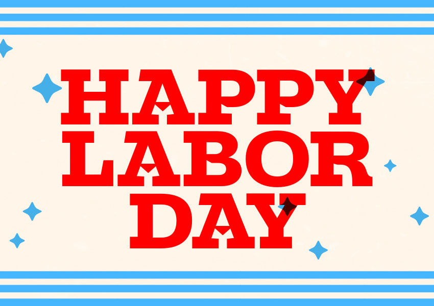 Tan background happy labor day red text with blue stars
