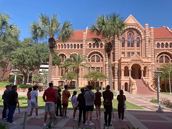 Students in front of historic Galveston building