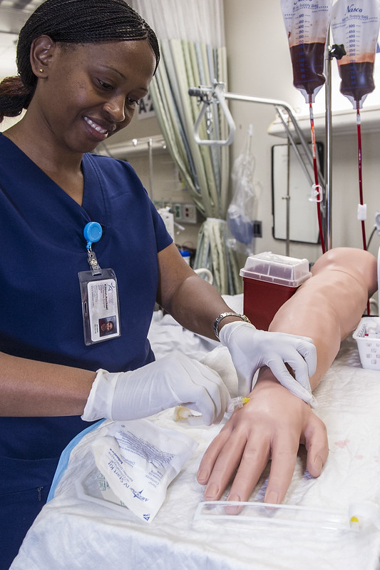Student practices blood draw