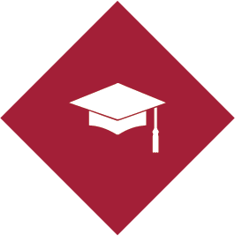 Image of a graduation cap inside a diamond shape.
