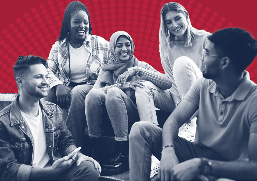 Group of Five Smiling Young People