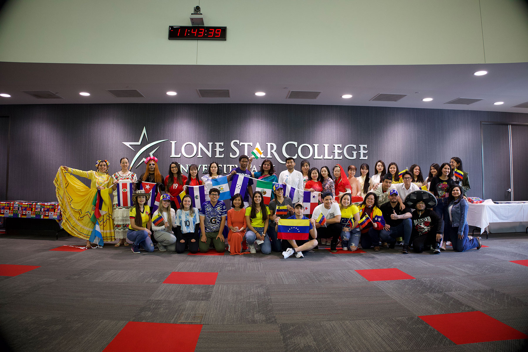 ESOL Students Group Photo with Heritage Country Flags