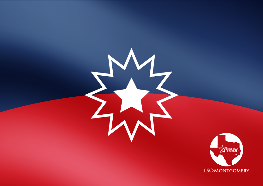 juneteenth flag with lone star college-montgomery logo