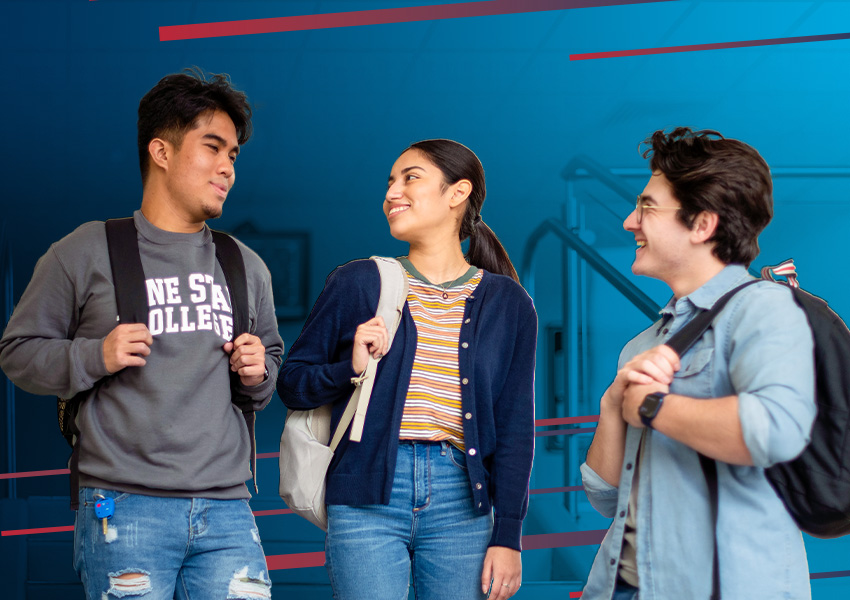 Lone Star Students chatting on stairs.