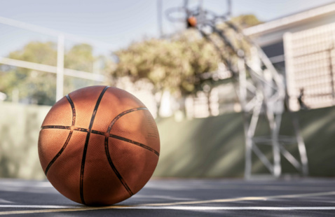 Basketball on the basketball court.