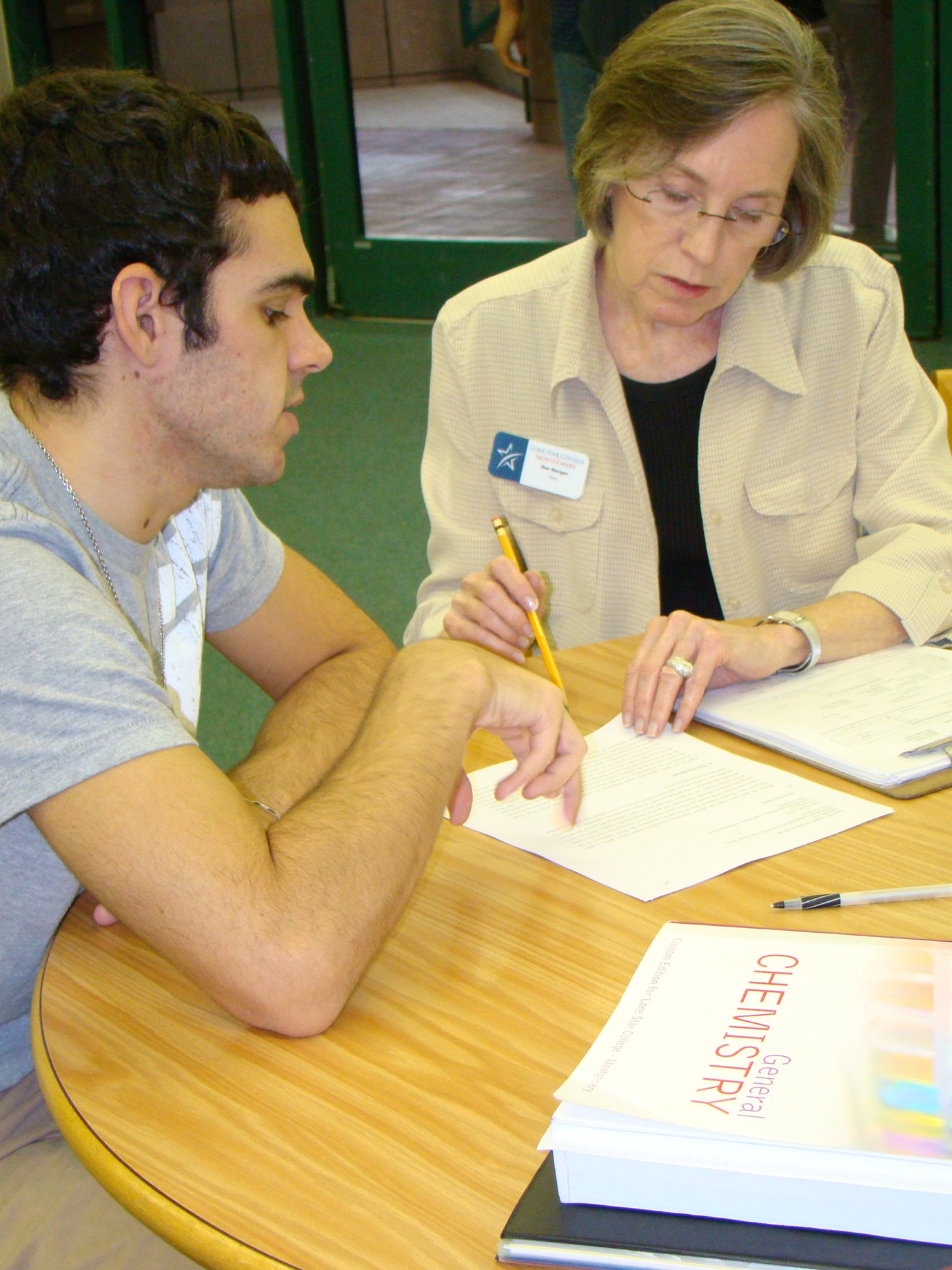 Dee Morgan, a writing tutor at Lone Star College-Montgomery, works with a student at the colleges writing center, The Write Place @ LSC-Montgomery. Morgan is one of many tutors available to work with students, as well as community members, on any writing task. 