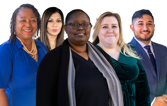 LSC-CyFair staff, who serve students and support colleagues, are being recognized for their dedication outstanding service with Staff Excellence Awards including Ricardo Bernabe, Evelyn Flores, Celia Harper, Syiya Latson and Danielle Trent.