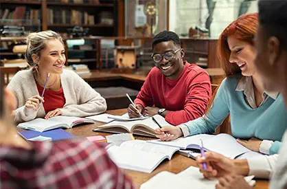 Students studying in a library